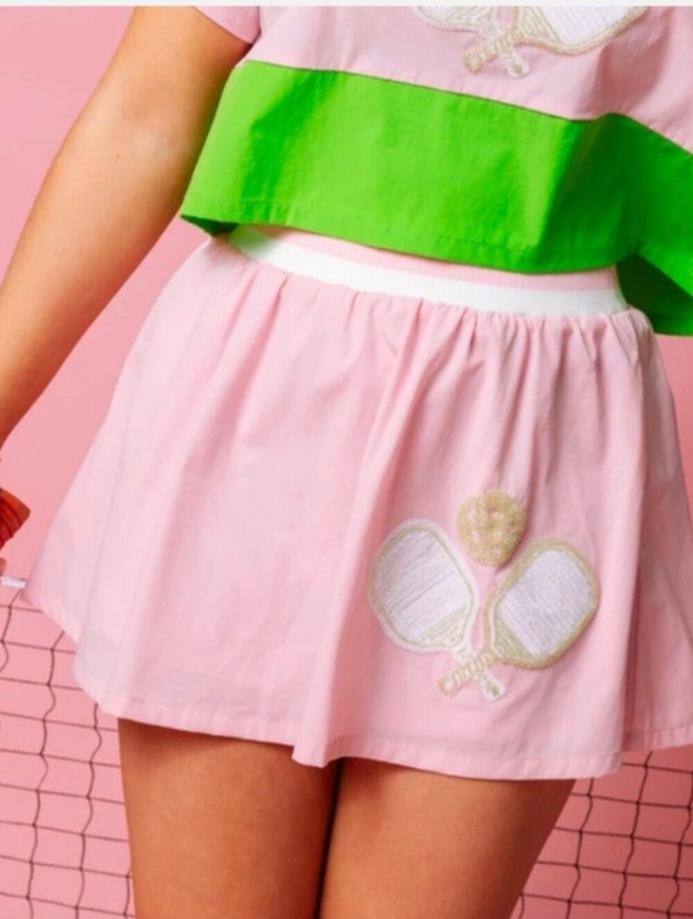 QUEEN OF SPARKLES Pink Pickleball Or  Tennis Skirt With Appliqué *NWT